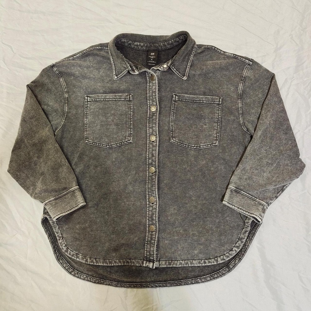 Member's Mark Women XL Black Acid Wash Knit Denim Shacket Button Shirt Jacket